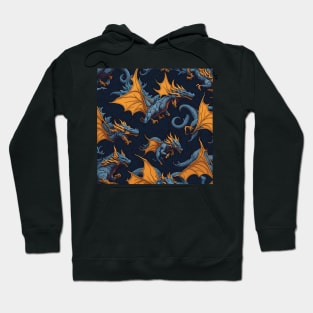 Blue And Orange Flying Dragons Tileable Seamless Pattern Design Hoodie